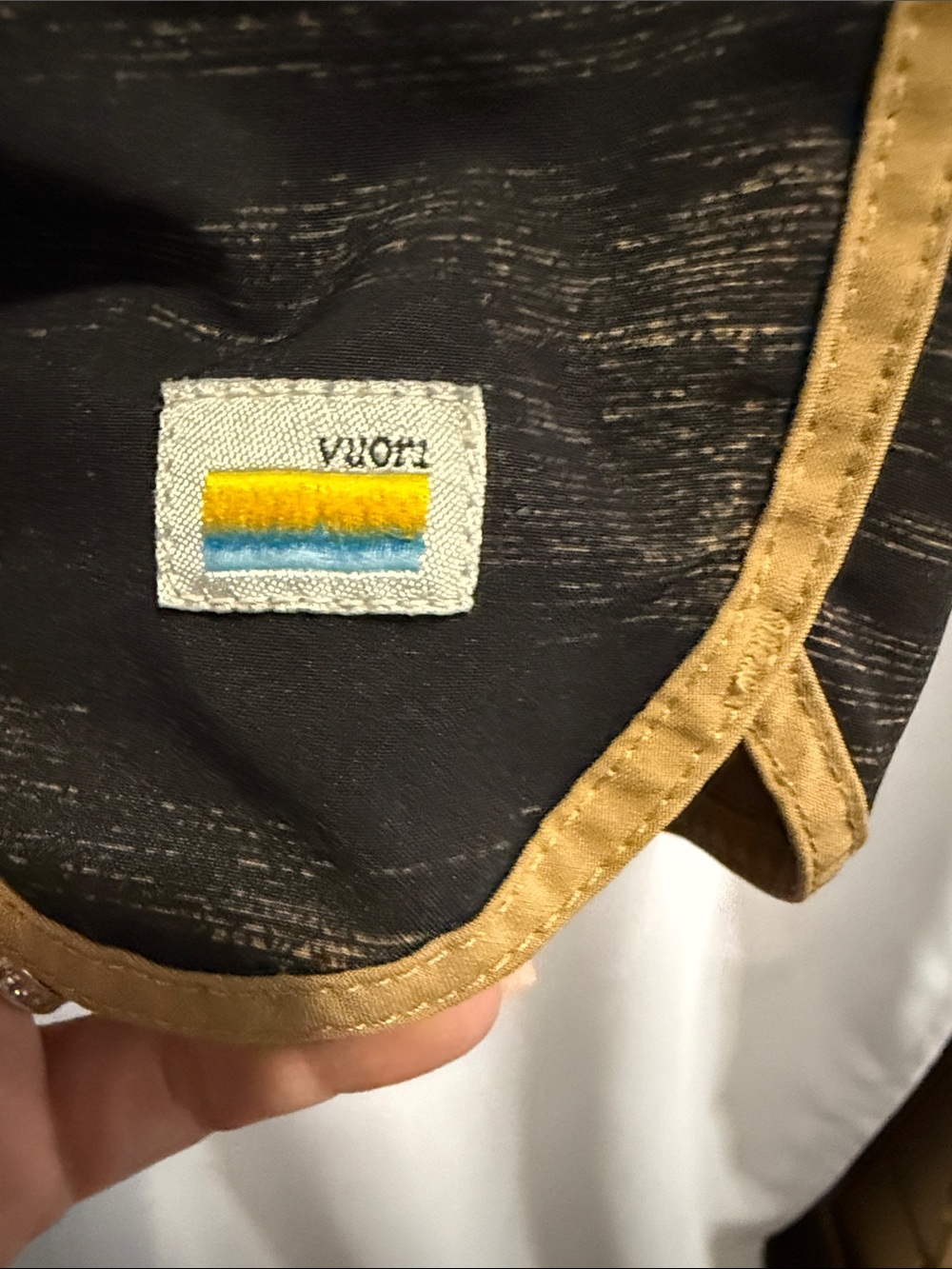 Vuori Black Shorts with Mustard Waistband and White Drawstring - Picture 3 of 8